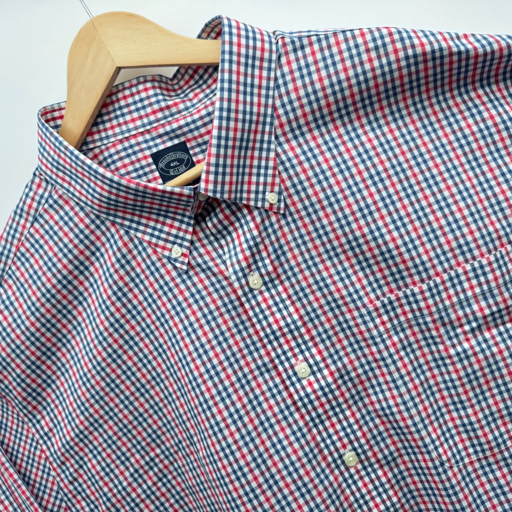 Brooks Brothers Button Down Mens 4XL Red Blue Gingham Non-Iron Shirt